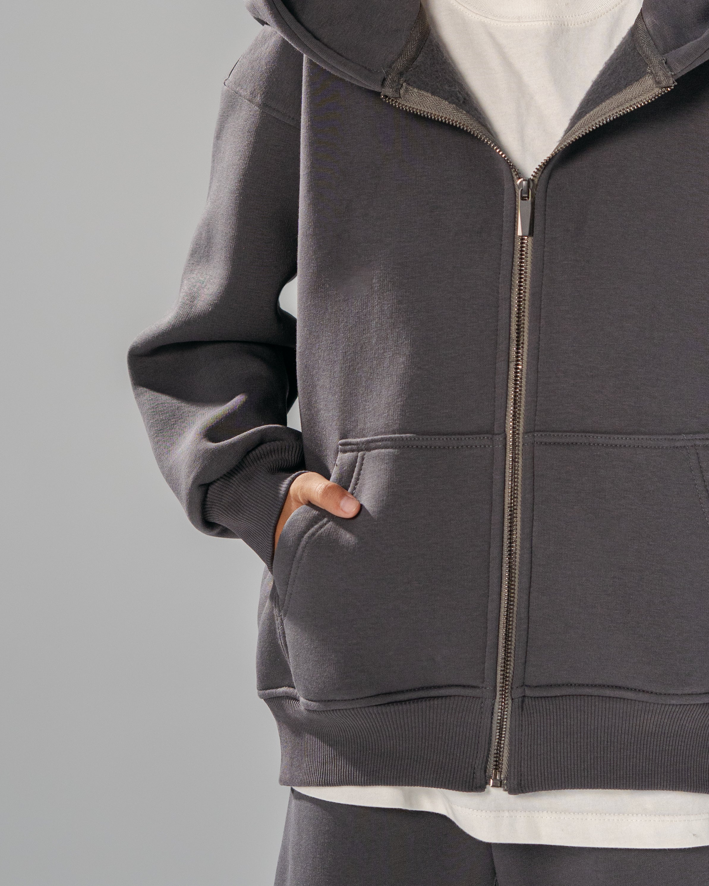 Core Heavy Fleece Full-Zip Hoodie -Grey
