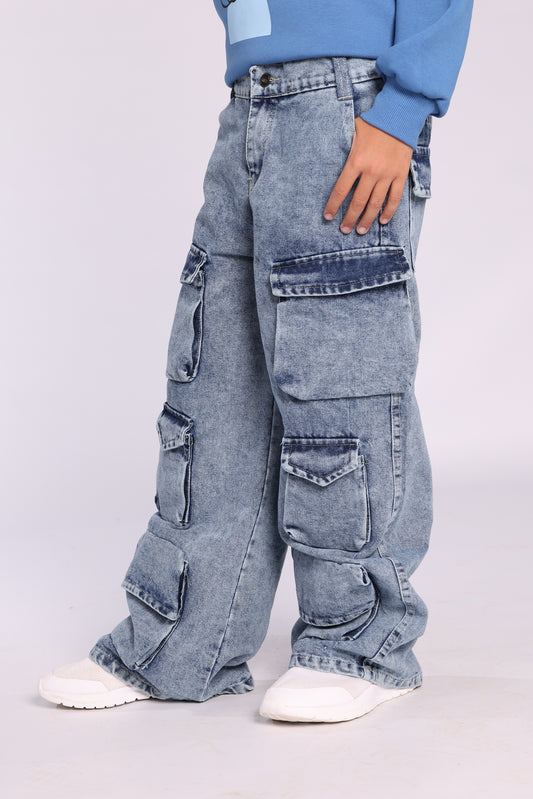 Genze Cargo Denim Blue